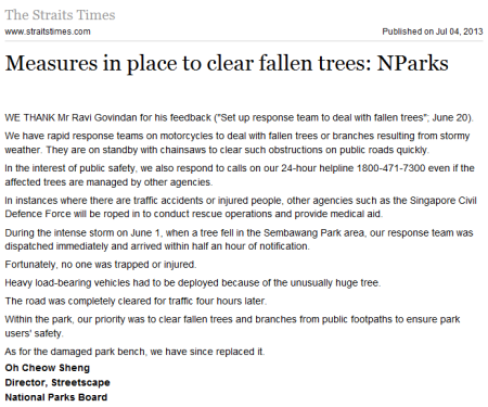 NParks Measures in place to clear fallen trees